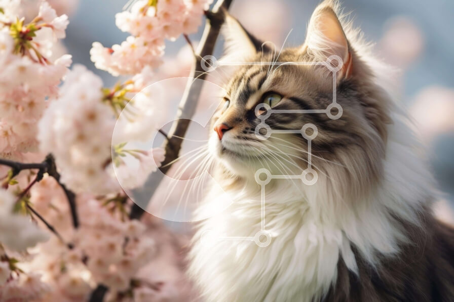 Intra Συλλεκτικό Ξύλινο Παζλ Plywood  4mm - Περίεργη γάτα που περιβάλλεται από ροζ άνθη Σε Ξύλινο Κουτί - Διαστάσεις: 10x10 cm – 25 κομμάτια