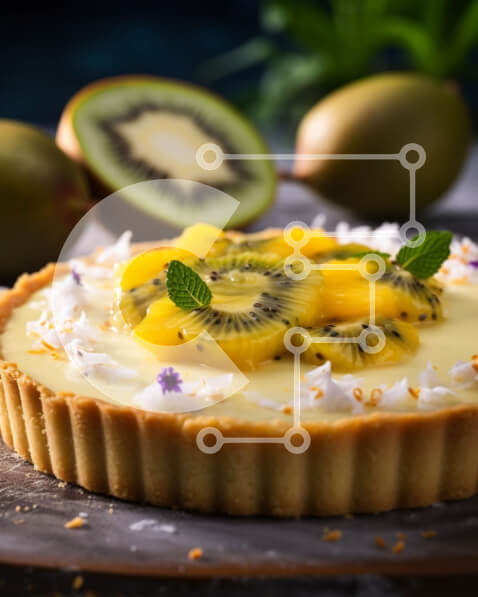 Intra Συλλεκτικό Ξύλινο Παζλ Plywood  4mm - Τάρτα ακτινιδίων με φρέσκα μούρα και φύλλα μέντας Σε Ξύλινο Κουτί - Διαστάσεις: 10x10 cm – 25 κομμάτια