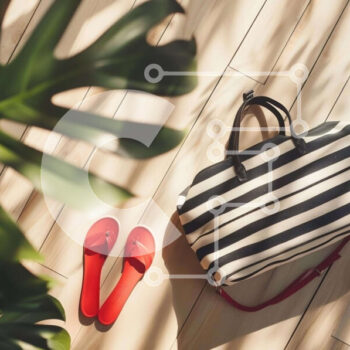 Intra Συλλεκτικό Ξύλινο Παζλ Plywood  4mm - Μαύρο και άσπρο ριγέ τσάντα και κόκκινα παπούτσια Σε Ξύλινο Κουτί - Διαστάσεις: 10x10 cm – 25 κομμάτια - Image 1