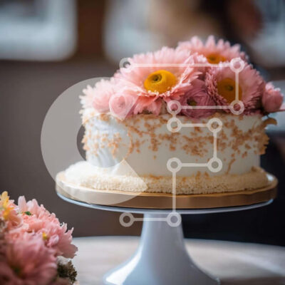 Intra Συλλεκτικό Ξύλινο Παζλ Plywood  4mm - Λευκό κέικ με ροζ λουλούδια Σε Ξύλινο Κουτί - Διαστάσεις: 10x10 cm – 25 κομμάτια - Image 1