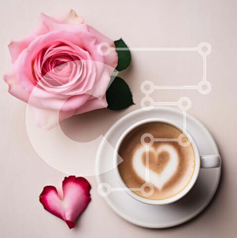 Intra Συλλεκτικό Ξύλινο Παζλ Plywood  4mm - Ζεστό και άνετο φλιτζάνι καφέ με σχέδια καρδιάς και ροζ τριαντάφυλλα Σε Ξύλινο Κουτί - Διαστάσεις: 10x10 cm – 25 κομμάτια - Image 1