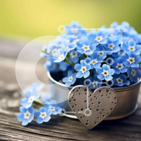 Intra Συλλεκτικό Ξύλινο Παζλ Plywood  4mm - Δοχείο σε σχήμα καρδιάς με μπλε λουλούδια Forget-Me-Not Σε Ξύλινο Κουτί - Διαστάσεις: 10x10 cm – 25 κομμάτια - Image 1