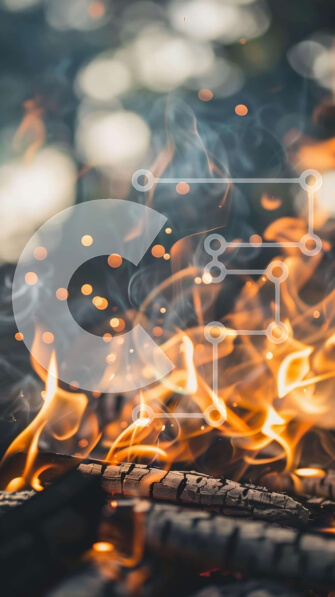 Intra Συλλεκτικό Ξύλινο Παζλ Plywood  4mm - Κοντινό πλάνο ανοιχτού λάκκου πυρκαγιάς με φλόγες και κορμούς Σε Ξύλινο Κουτί - Διαστάσεις: 10x10 cm – 25 κομμάτια