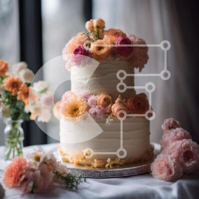 Intra Συλλεκτικό Ξύλινο Παζλ Plywood  4mm - Λευκή γαμήλια τούρτα τριών επιπέδων με ροζ και πορτοκαλί λουλούδια Σε Ξύλινο Κουτί - Διαστάσεις: 10x10 cm – 25 κομμάτια - Image 1