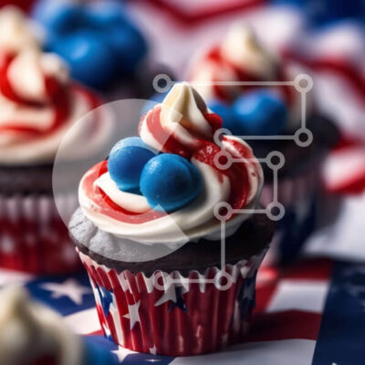 Intra Συλλεκτικό Ξύλινο Παζλ Plywood  4mm - Πατριωτικά cupcakes με φόντο αμερικανικής σημαίας Σε Ξύλινο Κουτί - Διαστάσεις: 10x10 cm – 25 κομμάτια - Image 1