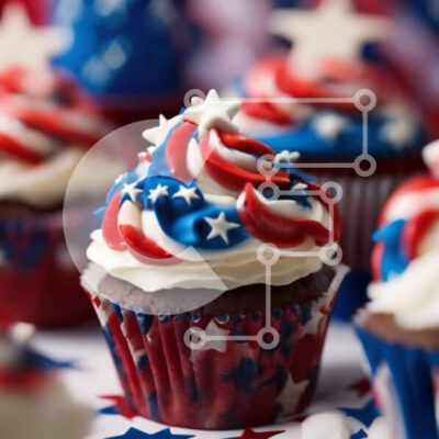 Intra Συλλεκτικό Ξύλινο Παζλ Plywood  4mm - Πατριωτικά cupcakes αμερικανικής σημαίας με αστέρια Σε Ξύλινο Κουτί - Διαστάσεις: 10x10 cm – 25 κομμάτια - Image 1