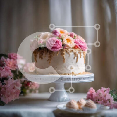 Intra Συλλεκτικό Ξύλινο Παζλ Plywood  4mm - Λευκό κέικ με ροζ τριαντάφυλλα και επιδόρπια Σε Ξύλινο Κουτί - Διαστάσεις: 10x10 cm – 25 κομμάτια - Image 1