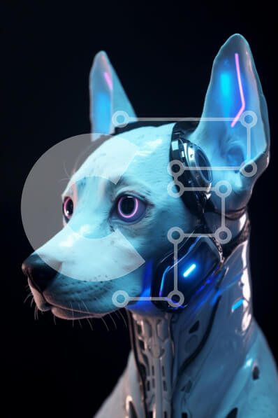 Intra Συλλεκτικό Ξύλινο Παζλ Plywood  4mm - Φουτουριστικό λευκό σκυλί με φωτισμένα μάτια Σε Ξύλινο Κουτί - Διαστάσεις: 10x10 cm – 25 κομμάτια