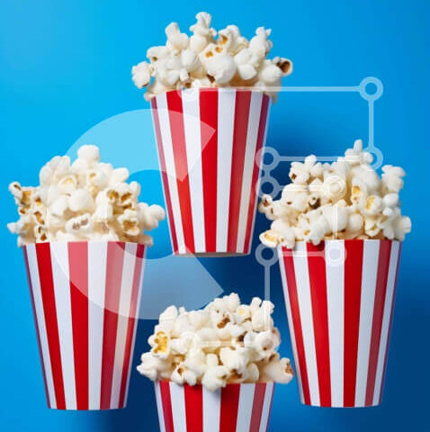 Intra Συλλεκτικό Ξύλινο Παζλ Plywood  4mm - Ποπ κορν σε κόκκινα και λευκά ριγέ φλιτζάνια σε μπλε φόντο Σε Ξύλινο Κουτί - Διαστάσεις: 10x10 cm – 25 κομμάτια - Image 1