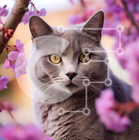 Intra Συλλεκτικό Ξύλινο Παζλ Plywood 4mm - Γκρίζα γάτα με ροζ άνθη Σε Ξύλινο Κουτί - Διαστάσεις: 10x10 cm – 25 κομμάτια - Image 1