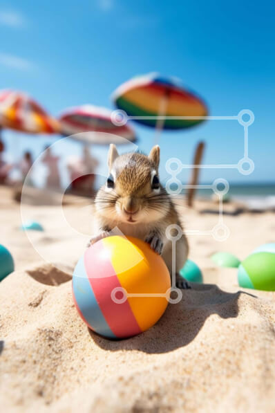 Intra Συλλεκτικό Ξύλινο Παζλ Plywood  4mm - Chipmunk που παίζει με το πασχαλινό αυγό στην παραλία Σε Ξύλινο Κουτί - Διαστάσεις: 10x10 cm – 25 κομμάτια