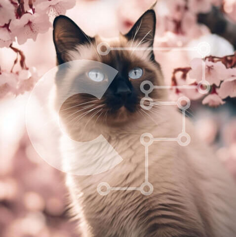 Intra Συλλεκτικό Ξύλινο Παζλ Plywood  4mm - Σιαμέζικη γάτα με ροζ άνθη Σε Ξύλινο Κουτί - Διαστάσεις: 10x10 cm – 25 κομμάτια - Image 1