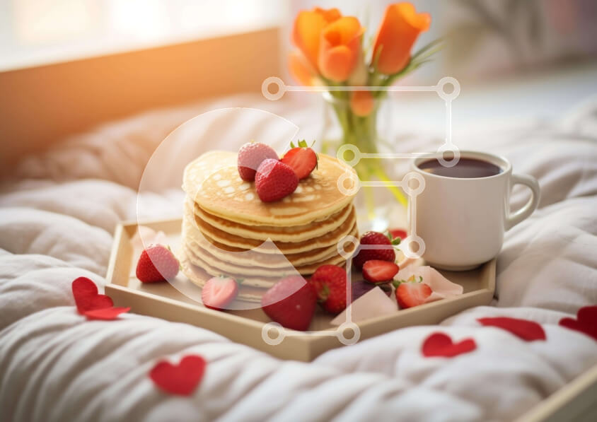 Intra Συλλεκτικό Ξύλινο Παζλ Plywood  4mm - Ρομαντικό πρωινό στο κρεβάτι με τηγανίτες και φράουλες Σε Ξύλινο Κουτί - Διαστάσεις: 10x10 cm – 25 κομμάτια