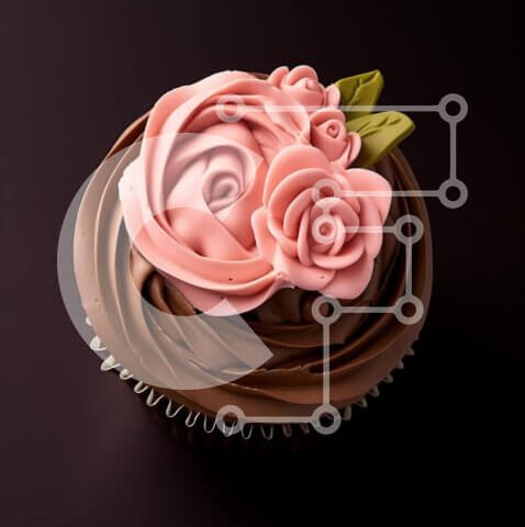 Intra Συλλεκτικό Ξύλινο Παζλ Plywood  4mm - Κομψό Cupcake σοκολάτας με ροζ τριαντάφυλλα και πράσινα φύλλα Σε Ξύλινο Κουτί - Διαστάσεις: 10x10 cm – 25 κομμάτια - Image 1