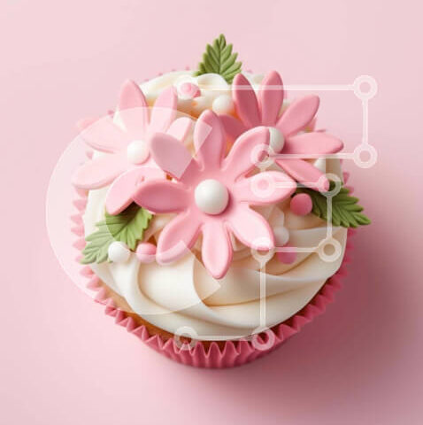 Intra Συλλεκτικό Ξύλινο Παζλ Plywood  4mm - Ροζ cupcake με λευκά λουλούδια και πράσινα φύλλα Σε Ξύλινο Κουτί - Διαστάσεις: 10x10 cm – 25 κομμάτια - Image 1