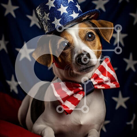 Intra Συλλεκτικό Ξύλινο Παζλ Plywood  4mm - Αξιολάτρευτο σκυλί με ενδυμασία με θέμα την αμερικανική σημαία Σε Ξύλινο Κουτί - Διαστάσεις: 10x10 cm – 25 κομμάτια - Image 1