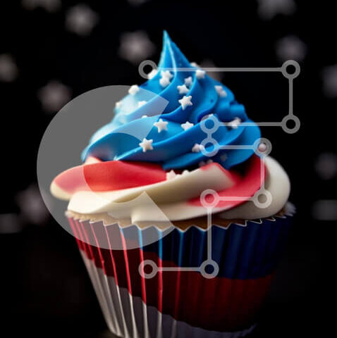 Intra Συλλεκτικό Ξύλινο Παζλ Plywood  4mm - Εορταστικό Cupcake Αμερικανικής Σημαίας Σε Ξύλινο Κουτί - Διαστάσεις: 10x10 cm – 25 κομμάτια - Image 1