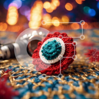 Intra Συλλεκτικό Ξύλινο Παζλ Plywood  4mm - Σύνθεση καρφίτσας λουλουδιών με κροσέ κόκκινο και μπλε Σε Ξύλινο Κουτί - Διαστάσεις: 10x10 cm – 25 κομμάτια - Image 1