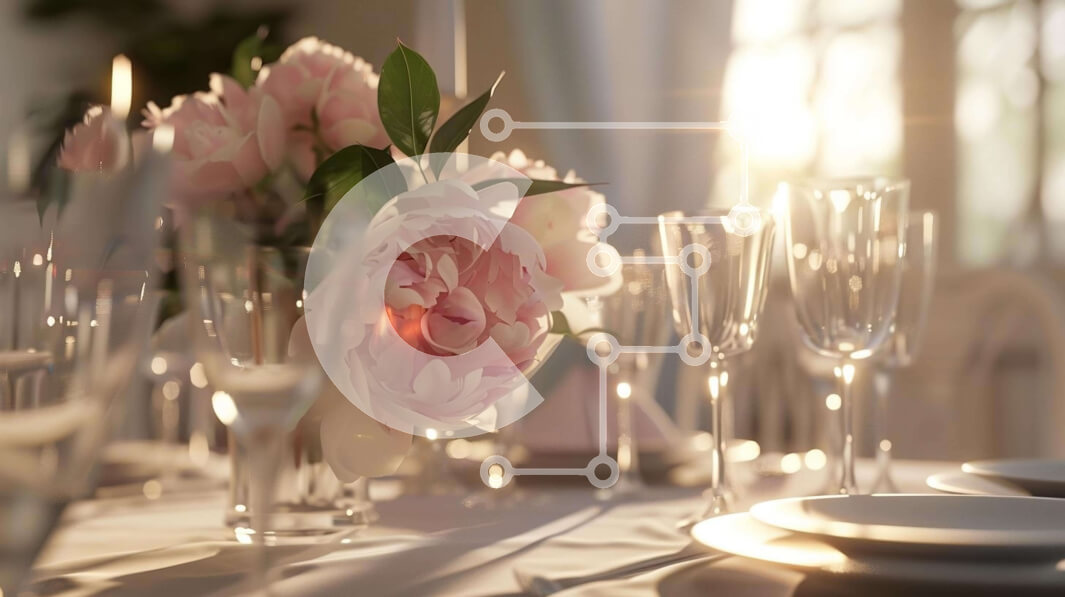 Intra Συλλεκτικό Ξύλινο Παζλ Plywood  4mm - Κομψό σετ τραπεζαρίας με ροζ λουλούδια και ποτήρια κρασιού Σε Ξύλινο Κουτί - Διαστάσεις: 10x10 cm – 25 κομμάτια