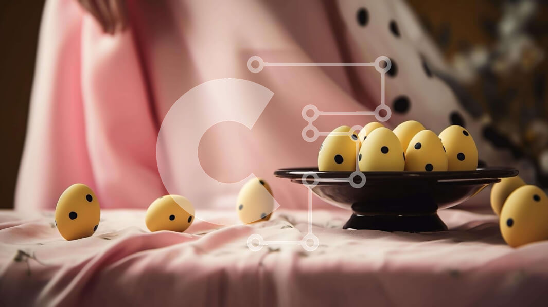 Intra Συλλεκτικό Ξύλινο Παζλ Plywood  4mm - Μαύρο μπολ με μικρά κίτρινα αυγά σε ροζ τραπεζομάντιλο Σε Ξύλινο Κουτί - Διαστάσεις: 10x10 cm – 25 κομμάτια