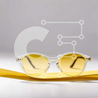 Intra Συλλεκτικό Ξύλινο Παζλ Plywood 4mm - Κομψά κίτρινα γυαλιά ηλίου σε ζωντανό πορτοκαλί φόντο Σε Ξύλινο Κουτί - Διαστάσεις: 10x10 cm – 25 κομμάτια - Image 1