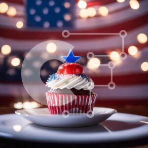 Intra Συλλεκτικό Ξύλινο Παζλ Plywood  4mm - Πατριωτικό Cupcake με διακόσμηση αμερικανικής σημαίας Σε Ξύλινο Κουτί - Διαστάσεις: 10x10 cm – 25 κομμάτια