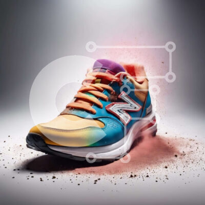 Intra Συλλεκτικό Ξύλινο Παζλ Plywood  4mm - Sneaker New Balance 997 με πολύχρωμο σχέδιο πιτσιλίσματος Σε Ξύλινο Κουτί - Διαστάσεις: 10x10 cm – 25 κομμάτια - Image 1