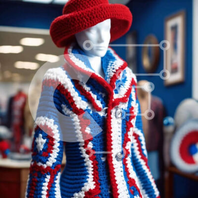 Intra Συλλεκτικό Ξύλινο Παζλ Plywood  4mm - Στολή με κροσέ εμπνευσμένη από την αμερικανική σημαία σε μανεκέν Σε Ξύλινο Κουτί - Διαστάσεις: 10x10 cm – 25 κομμάτια - Image 1