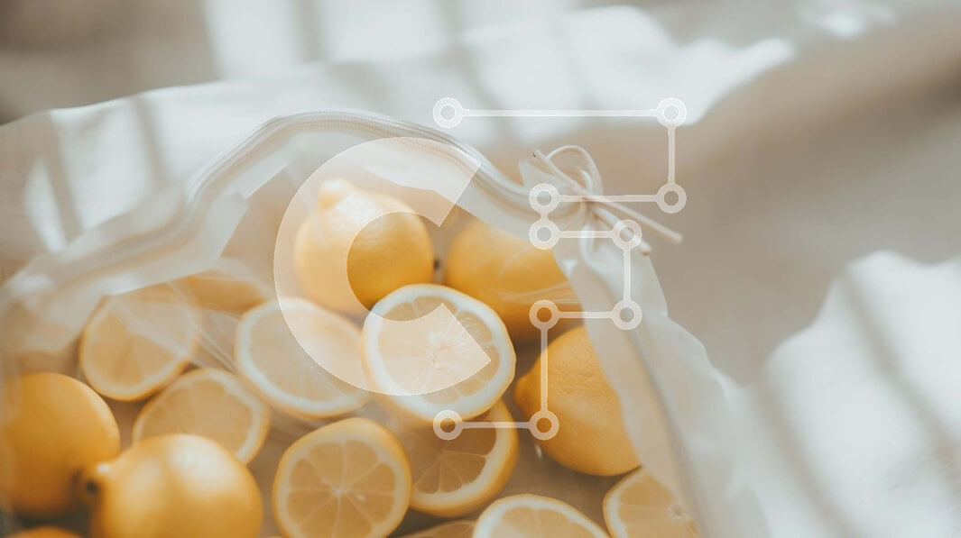 Intra Συλλεκτικό Ξύλινο Παζλ Plywood  4mm - Φρέσκα λεμόνια σε μια τσάντα στο τραπέζι με λευκές κουρτίνες Σε Ξύλινο Κουτί - Διαστάσεις: 10x10 cm – 25 κομμάτια