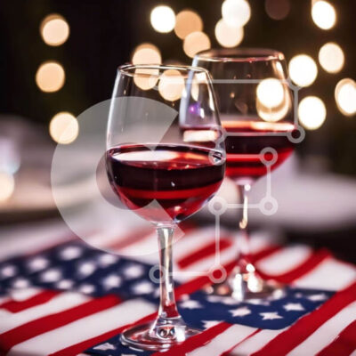 Intra Συλλεκτικό Ξύλινο Παζλ Plywood  4mm - Δύο ποτήρια κόκκινο κρασί σε τραπεζομάντιλο αμερικανικής σημαίας Σε Ξύλινο Κουτί - Διαστάσεις: 10x10 cm – 25 κομμάτια - Image 1