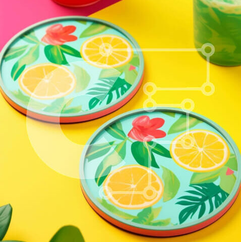 Intra Συλλεκτικό Ξύλινο Παζλ Plywood  4mm - Πολύχρωμα σουβέρ και λεμονάδα με θέμα τα εσπεριδοειδή Σε Ξύλινο Κουτί - Διαστάσεις: 10x10 cm – 25 κομμάτια - Image 1