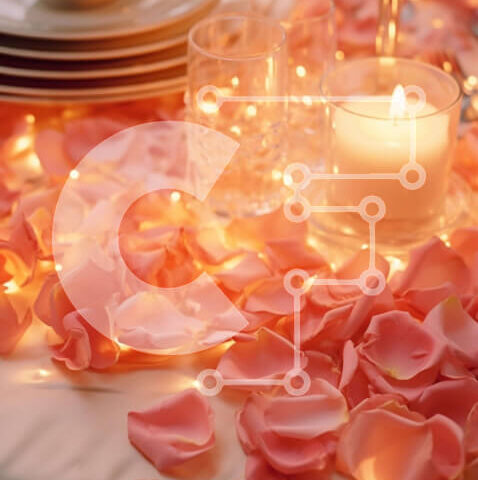 Intra Συλλεκτικό Ξύλινο Παζλ Plywood  4mm - Κομψό τραπέζι με ροζ πέταλα και κεριά Σε Ξύλινο Κουτί - Διαστάσεις: 10x10 cm – 25 κομμάτια - Image 1