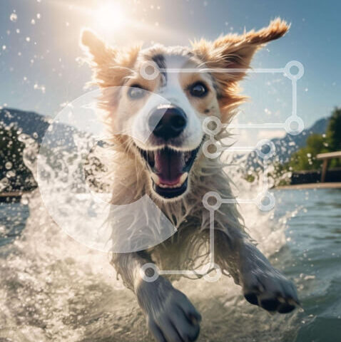 Intra Συλλεκτικό Ξύλινο Παζλ Plywood  4mm - Παιχνιδιάρικο σκυλί που τρέχει μέσα στο νερό Σε Ξύλινο Κουτί - Διαστάσεις: 10x10 cm – 25 κομμάτια - Image 1