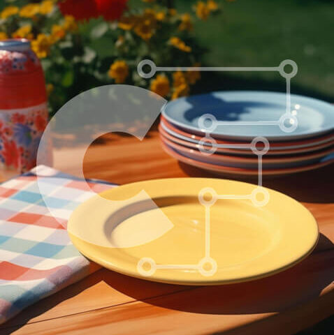 Intra Συλλεκτικό Ξύλινο Παζλ Plywood  4mm - Πολύχρωμα πιάτα και σκεύη σε ένα ρουστίκ ξύλινο τραπέζι Σε Ξύλινο Κουτί - Διαστάσεις: 10x10 cm – 25 κομμάτια - Image 1