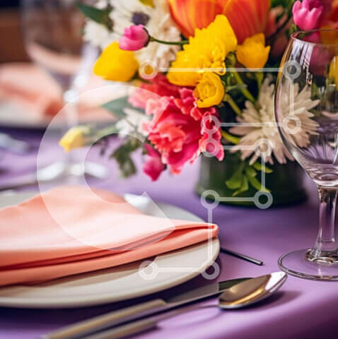 Intra Συλλεκτικό Ξύλινο Παζλ Plywood  4mm - Κομψό σετ τραπεζαρίας με πολύχρωμα λουλούδια και ασημικά Σε Ξύλινο Κουτί - Διαστάσεις: 10x10 cm – 25 κομμάτια - Image 1