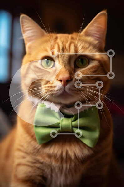 Intra Συλλεκτικό Ξύλινο Παζλ Plywood  4mm - Κομψή πορτοκαλί τιγρέ γάτα με πράσινο παπιγιόν Σε Ξύλινο Κουτί - Διαστάσεις: 10x10 cm – 25 κομμάτια