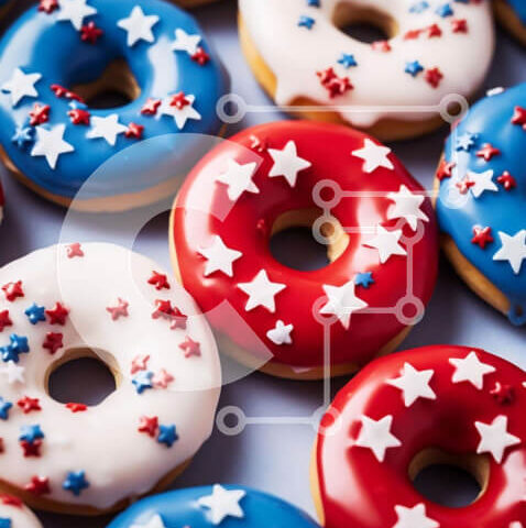 Intra Συλλεκτικό Ξύλινο Παζλ Plywood  4mm - Πατριωτικά θεματικά ντόνατς με κόκκινα, λευκά και μπλε αστέρια Σε Ξύλινο Κουτί - Διαστάσεις: 10x10 cm – 25 κομμάτια - Image 1