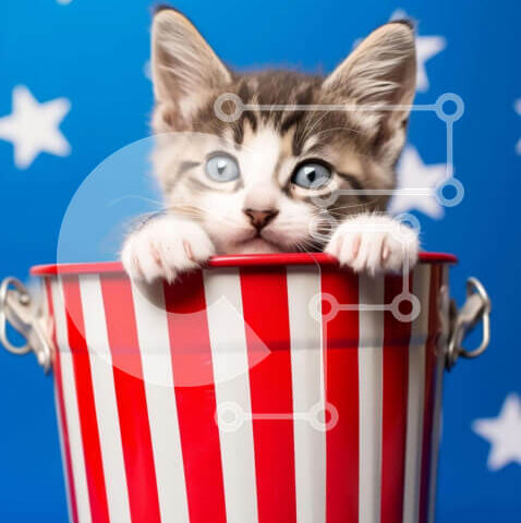 Intra Συλλεκτικό Ξύλινο Παζλ Plywood  4mm - Περίεργο γατάκι στον πατριωτικό κουβά Σε Ξύλινο Κουτί - Διαστάσεις: 10x10 cm – 25 κομμάτια - Image 1