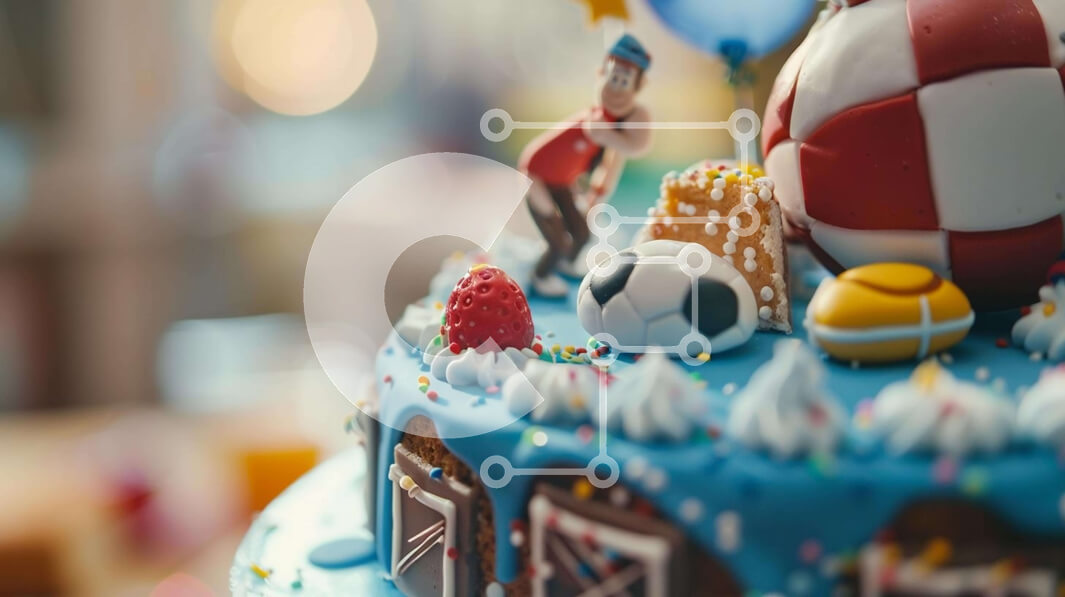 Intra Συλλεκτικό Ξύλινο Παζλ Plywood  4mm - Μπλε τούρτα γενεθλίων με αθλητικά διακοσμητικά Σε Ξύλινο Κουτί - Διαστάσεις: 10x10 cm – 25 κομμάτια