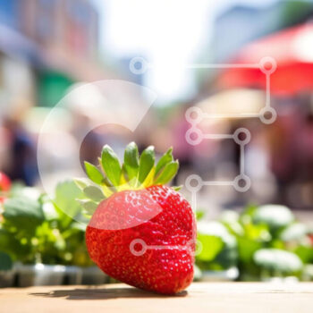 Intra Συλλεκτικό Ξύλινο Παζλ Plywood  4mm - Φρέσκια κόκκινη φράουλα σε ξύλινο τραπέζι με ανθρώπους στο φόντο Σε Ξύλινο Κουτί - Διαστάσεις: 10x10 cm – 25 κομμάτια - Image 1