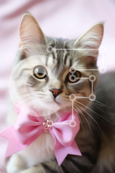 Intra Συλλεκτικό Ξύλινο Παζλ Plywood  4mm - Κομψή γκρι και λευκή γάτα με ροζ φιόγκο Σε Ξύλινο Κουτί - Διαστάσεις: 10x10 cm – 25 κομμάτια