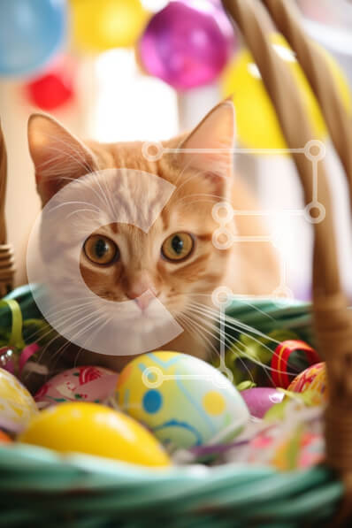 Intra Συλλεκτικό Ξύλινο Παζλ Plywood  4mm - Περίεργη γάτα με τα πασχαλινά αυγά σε ένα καλάθι Σε Ξύλινο Κουτί - Διαστάσεις: 10x10 cm – 25 κομμάτια