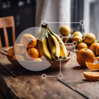 Intra Συλλεκτικό Ξύλινο Παζλ Plywood  4mm - Διάφορα φρούτα και ψωμί στο τραπέζι Σε Ξύλινο Κουτί - Διαστάσεις: 10x10 cm – 25 κομμάτια - Image 1