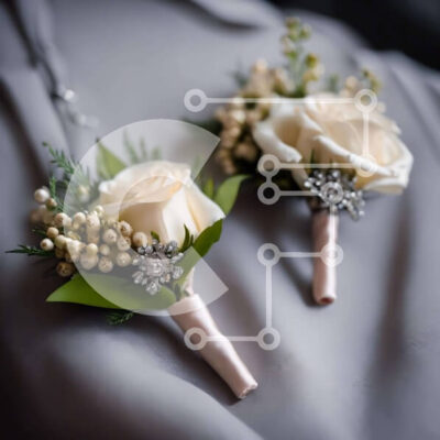 Intra Συλλεκτικό Ξύλινο Παζλ Plywood  4mm - Κομψές μπουτονιέρες με λευκά τριαντάφυλλα και πέρλες Σε Ξύλινο Κουτί - Διαστάσεις: 10x10 cm – 25 κομμάτια - Image 1