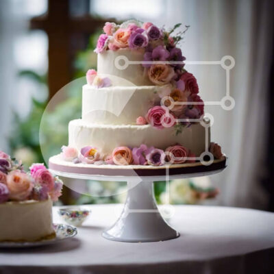 Intra Συλλεκτικό Ξύλινο Παζλ Plywood  4mm - Τριώροφη τούρτα γάμου με ροζ και λευκά τριαντάφυλλα Σε Ξύλινο Κουτί - Διαστάσεις: 10x10 cm – 25 κομμάτια - Image 1