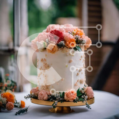 Intra Συλλεκτικό Ξύλινο Παζλ Plywood  4mm - Λευκό κέικ με λουλούδια ροδάκινου και πορτοκαλιού Σε Ξύλινο Κουτί - Διαστάσεις: 10x10 cm – 25 κομμάτια - Image 1