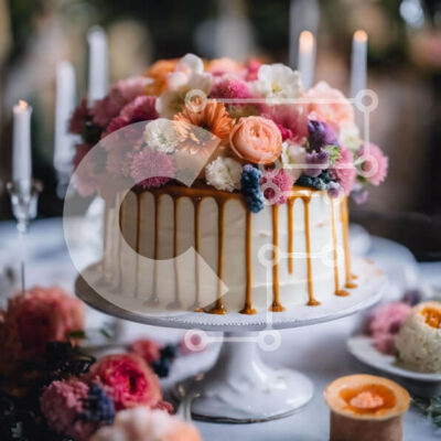 Intra Συλλεκτικό Ξύλινο Παζλ Plywood  4mm - Κέικ με πολύχρωμα λουλούδια και κεριά Σε Ξύλινο Κουτί - Διαστάσεις: 10x10 cm – 25 κομμάτια - Image 1