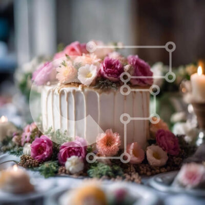 Intra Συλλεκτικό Ξύλινο Παζλ Plywood  4mm - Λευκό κέικ με ροζ και λευκά λουλούδια Σε Ξύλινο Κουτί - Διαστάσεις: 10x10 cm – 25 κομμάτια - Image 1