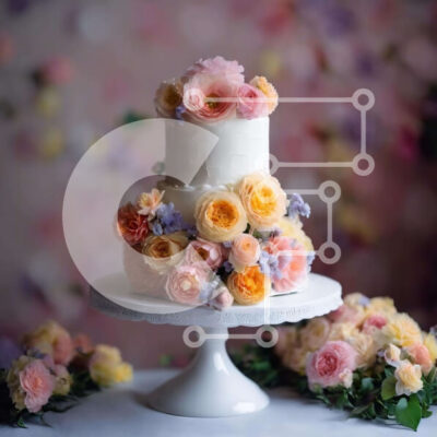 Intra Συλλεκτικό Ξύλινο Παζλ Plywood  4mm - Κομψή γαμήλια τούρτα τριών επιπέδων λευκή με λουλούδια Σε Ξύλινο Κουτί - Διαστάσεις: 10x10 cm – 25 κομμάτια - Image 1