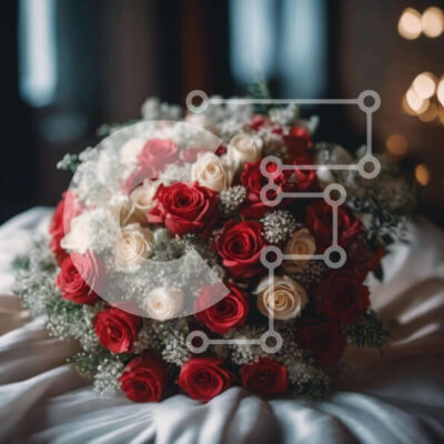 Intra Συλλεκτικό Ξύλινο Παζλ Plywood  4mm - Ρομαντικό μπουκέτο με κόκκινα και λευκά τριαντάφυλλα Σε Ξύλινο Κουτί - Διαστάσεις: 10x10 cm – 25 κομμάτια - Image 1